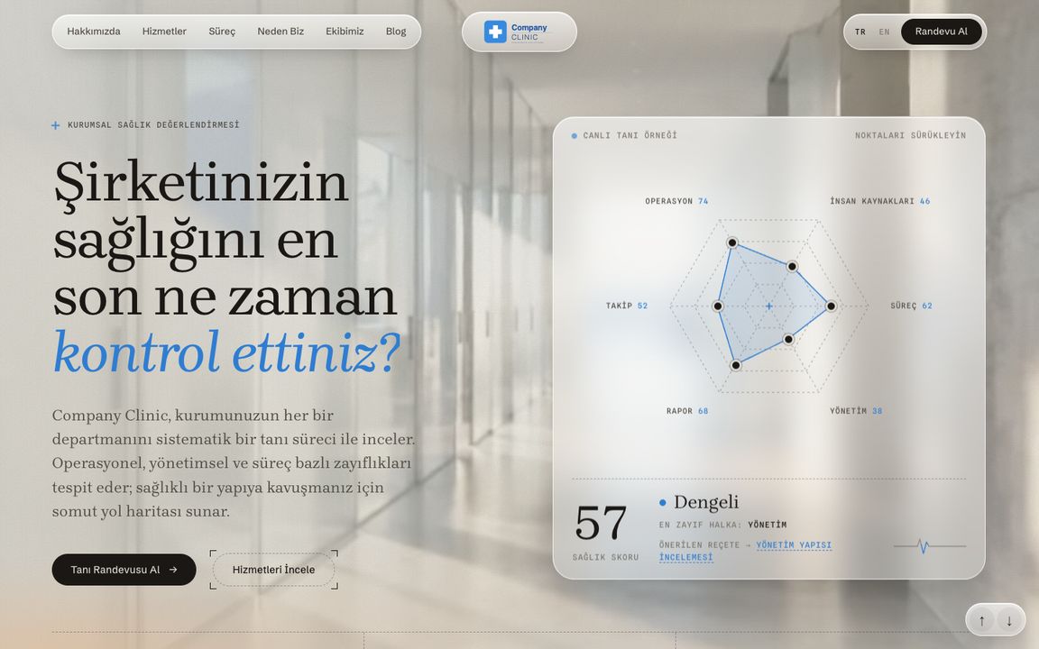 Company Clinic ana sayfası: kurumsal sağlık değerlendirmesi